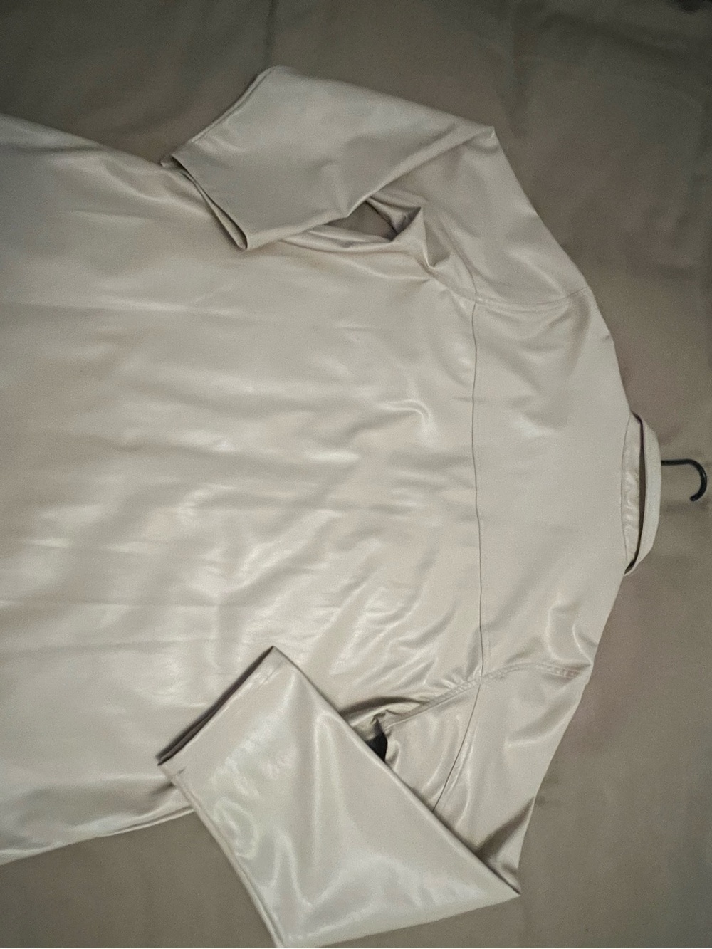Cream Faux Leather Button Front Shirt Jacket - Picture 4 of 10